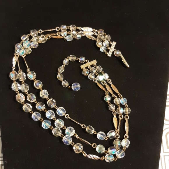 Vintage Clear Rhinestone Aurora Borealis Necklace - Picture 2 of 3